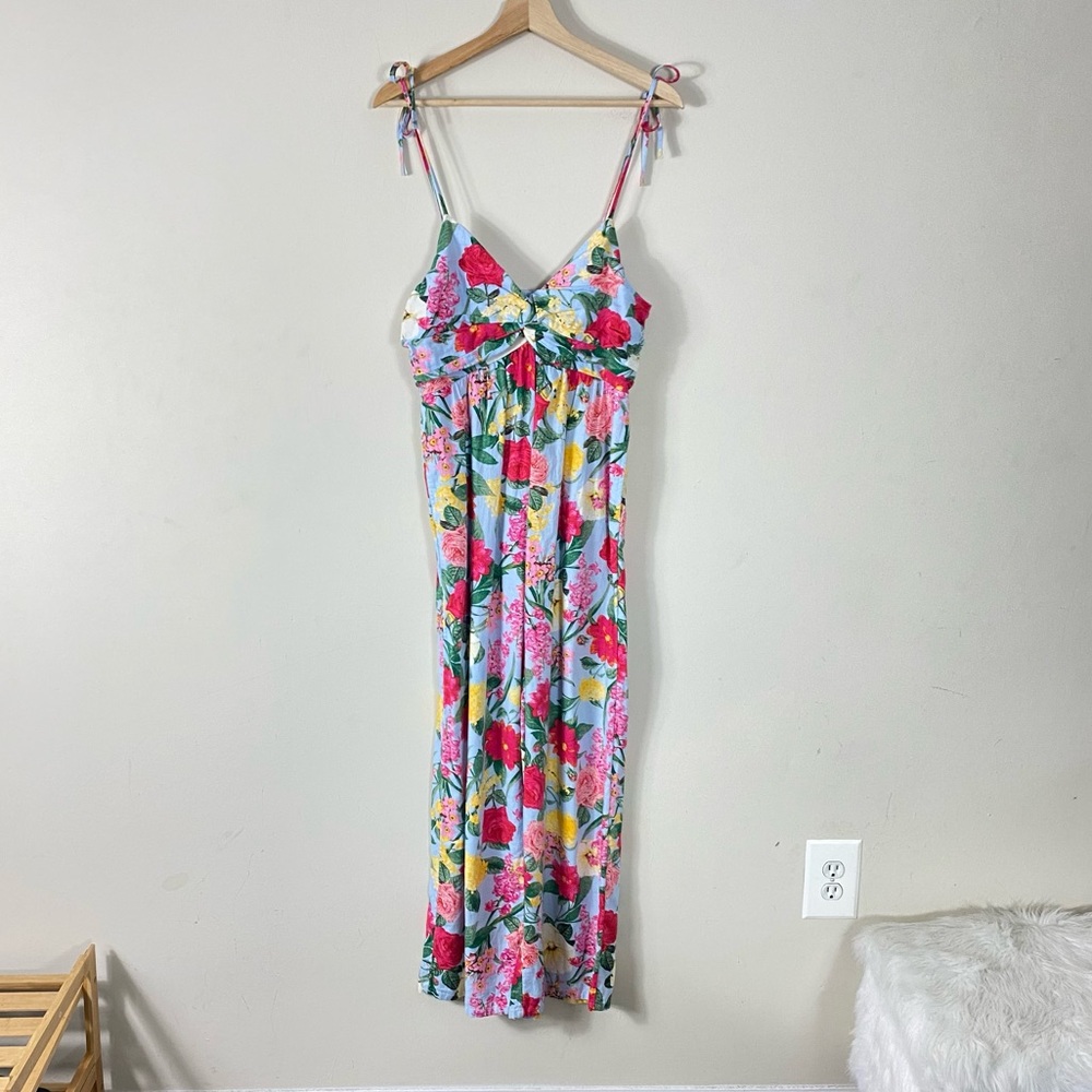 NEW Old Navy Multifloral Tie-Shoulder Cropped Twist-Front Smocked Jumpsuit - M - Picture 8 of 16